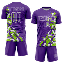 Load image into Gallery viewer, Custom Purple Neon Green-White Geometric Grid Gradient Sublimation Soccer Uniform Jersey