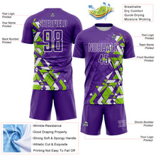 Load image into Gallery viewer, Custom Purple Neon Green-White Geometric Grid Gradient Sublimation Soccer Uniform Jersey