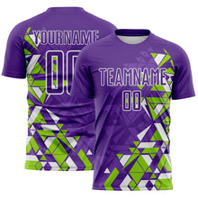 Load image into Gallery viewer, Custom Purple Neon Green-White Geometric Grid Gradient Sublimation Soccer Uniform Jersey