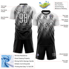 Load image into Gallery viewer, Custom Black-White Spiked Sharp Lines Gradient Sublimation Soccer Uniform Jersey