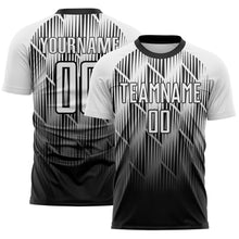 Load image into Gallery viewer, Custom Black-White Spiked Sharp Lines Gradient Sublimation Soccer Uniform Jersey