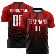 Laden Sie das Bild in den Galerie-Viewer, Custom Black White-Red Spiked Sharp Lines Gradient Sublimation Soccer Uniform Jersey
