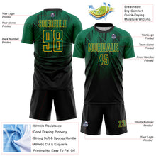 Laden Sie das Bild in den Galerie-Viewer, Custom Black Kelly Green-Gold Spiked Sharp Lines Gradient Sublimation Soccer Uniform Jersey