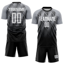 Load image into Gallery viewer, Custom Black White-Gray Spiked Sharp Lines Gradient Sublimation Soccer Uniform Jersey