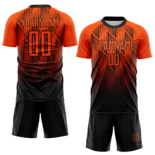 Load image into Gallery viewer, Custom Black-Orange Spiked Sharp Lines Gradient Sublimation Soccer Uniform Jersey
