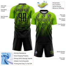 Load image into Gallery viewer, Custom Black-Neon Green Spiked Sharp Lines Gradient Sublimation Soccer Uniform Jersey