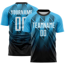 Load image into Gallery viewer, Custom Black White-Sky Blue Spiked Sharp Lines Gradient Sublimation Soccer Uniform Jersey