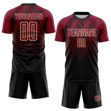 Laden Sie das Bild in den Galerie-Viewer, Custom Black Crimson-Cream Spiked Sharp Lines Gradient Sublimation Soccer Uniform Jersey
