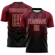 Laden Sie das Bild in den Galerie-Viewer, Custom Black Crimson-Cream Spiked Sharp Lines Gradient Sublimation Soccer Uniform Jersey