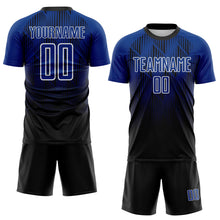 Charger l'image dans la galerie, Custom Black Royal-White Spiked Sharp Lines Gradient Sublimation Soccer Uniform Jersey
