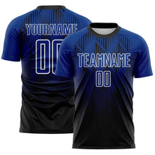 Charger l'image dans la galerie, Custom Black Royal-White Spiked Sharp Lines Gradient Sublimation Soccer Uniform Jersey