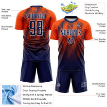 Load image into Gallery viewer, Custom Navy Orange-White Spiked Sharp Lines Gradient Sublimation Soccer Uniform Jersey