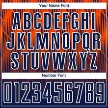 Load image into Gallery viewer, Custom Navy Orange-White Spiked Sharp Lines Gradient Sublimation Soccer Uniform Jersey