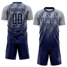 Load image into Gallery viewer, Custom Navy-Gray Spiked Sharp Lines Gradient Sublimation Soccer Uniform Jersey