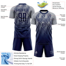 Load image into Gallery viewer, Custom Navy-Gray Spiked Sharp Lines Gradient Sublimation Soccer Uniform Jersey