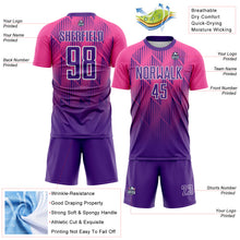 Load image into Gallery viewer, Custom Purple Pink-White Spiked Sharp Lines Gradient Sublimation Soccer Uniform Jersey