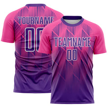 Load image into Gallery viewer, Custom Purple Pink-White Spiked Sharp Lines Gradient Sublimation Soccer Uniform Jersey