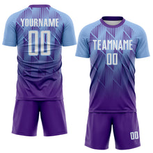 Load image into Gallery viewer, Custom Purple White-Light Blue Spiked Sharp Lines Gradient Sublimation Soccer Uniform Jersey