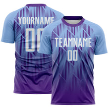 Load image into Gallery viewer, Custom Purple White-Light Blue Spiked Sharp Lines Gradient Sublimation Soccer Uniform Jersey