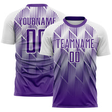 Load image into Gallery viewer, Custom Purple-White Spiked Sharp Lines Gradient Sublimation Soccer Uniform Jersey