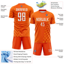 Load image into Gallery viewer, Custom Orange-White Geometric Patchwork Asymmetry Checkered Zigzag Lines Sublimation Soccer Uniform Jersey