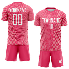 Загрузить изображение в средство просмотра галереи, Custom Neon Pink White-Medium Pink Geometric Patchwork Asymmetry Checkered Zigzag Lines Sublimation Soccer Uniform Jersey