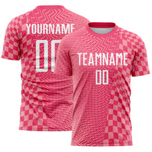 Загрузить изображение в средство просмотра галереи, Custom Neon Pink White-Medium Pink Geometric Patchwork Asymmetry Checkered Zigzag Lines Sublimation Soccer Uniform Jersey