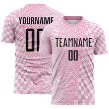 Load image into Gallery viewer, Custom Light Pink Black-White Geometric Patchwork Asymmetry Checkered Zigzag Lines Sublimation Soccer Uniform Jersey