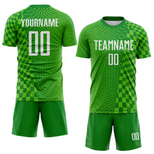 Laden Sie das Bild in den Galerie-Viewer, Custom Grass Green White-Aurora Green Geometric Patchwork Asymmetry Checkered Zigzag Lines Sublimation Soccer Uniform Jersey