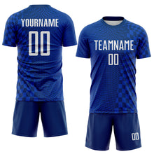 Загрузить изображение в средство просмотра галереи, Custom US Navy Blue-White Geometric Patchwork Asymmetry Checkered Zigzag Lines Sublimation Soccer Uniform Jersey