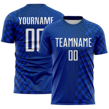Загрузить изображение в средство просмотра галереи, Custom US Navy Blue-White Geometric Patchwork Asymmetry Checkered Zigzag Lines Sublimation Soccer Uniform Jersey