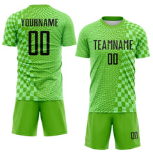 Laden Sie das Bild in den Galerie-Viewer, Custom Aurora Green Black-Pea Green Geometric Patchwork Asymmetry Checkered Zigzag Lines Sublimation Soccer Uniform Jersey