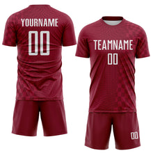 Load image into Gallery viewer, Custom Crimson-White Geometric Patchwork Asymmetry Checkered Zigzag Lines Sublimation Soccer Uniform Jersey