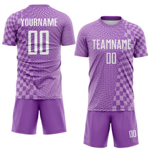 Load image into Gallery viewer, Custom Medium Purple White-Light Purple Geometric Patchwork Asymmetry Checkered Zigzag Lines Sublimation Soccer Uniform Jersey