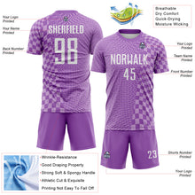 Load image into Gallery viewer, Custom Medium Purple White-Light Purple Geometric Patchwork Asymmetry Checkered Zigzag Lines Sublimation Soccer Uniform Jersey