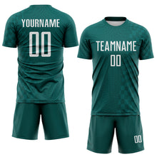 Load image into Gallery viewer, Custom Midnight Green-White Geometric Patchwork Asymmetry Checkered Zigzag Lines Sublimation Soccer Uniform Jersey