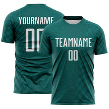 Load image into Gallery viewer, Custom Midnight Green-White Geometric Patchwork Asymmetry Checkered Zigzag Lines Sublimation Soccer Uniform Jersey