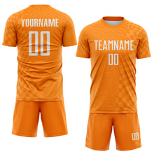 Laden Sie das Bild in den Galerie-Viewer, Custom Bay Orange-White Geometric Patchwork Asymmetry Checkered Zigzag Lines Sublimation Soccer Uniform Jersey
