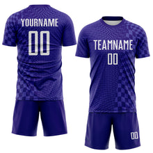 Charger l'image dans la galerie, Custom Dark Purple-White Geometric Patchwork Asymmetry Checkered Zigzag Lines Sublimation Soccer Uniform Jersey