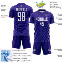 Charger l'image dans la galerie, Custom Dark Purple-White Geometric Patchwork Asymmetry Checkered Zigzag Lines Sublimation Soccer Uniform Jersey