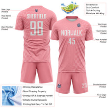 Load image into Gallery viewer, Custom Medium Pink-White Geometric Patchwork Asymmetry Checkered Zigzag Lines Sublimation Soccer Uniform Jersey