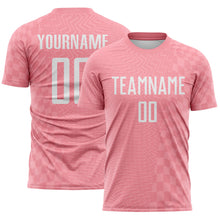 Load image into Gallery viewer, Custom Medium Pink-White Geometric Patchwork Asymmetry Checkered Zigzag Lines Sublimation Soccer Uniform Jersey