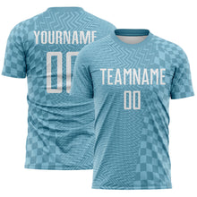 Laden Sie das Bild in den Galerie-Viewer, Custom Shadow Blue-White Geometric Patchwork Asymmetry Checkered Zigzag Lines Sublimation Soccer Uniform Jersey