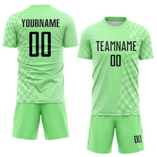 Laden Sie das Bild in den Galerie-Viewer, Custom Pea Green-Black Geometric Patchwork Asymmetry Checkered Zigzag Lines Sublimation Soccer Uniform Jersey