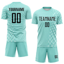 Load image into Gallery viewer, Custom Ice Blue-Black Geometric Patchwork Asymmetry Checkered Zigzag Lines Sublimation Soccer Uniform Jersey