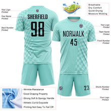 Load image into Gallery viewer, Custom Ice Blue-Black Geometric Patchwork Asymmetry Checkered Zigzag Lines Sublimation Soccer Uniform Jersey