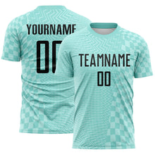 Load image into Gallery viewer, Custom Ice Blue-Black Geometric Patchwork Asymmetry Checkered Zigzag Lines Sublimation Soccer Uniform Jersey