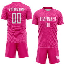 Загрузить изображение в средство просмотра галереи, Custom Hot Pink-White Geometric Patchwork Asymmetry Checkered Zigzag Lines Sublimation Soccer Uniform Jersey