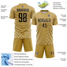 Load image into Gallery viewer, Custom Old Gold-White Geometric Patchwork Asymmetry Checkered Zigzag Lines Sublimation Soccer Uniform Jersey