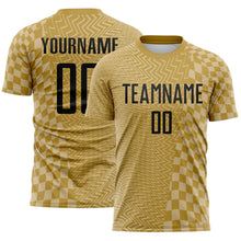Load image into Gallery viewer, Custom Old Gold-White Geometric Patchwork Asymmetry Checkered Zigzag Lines Sublimation Soccer Uniform Jersey